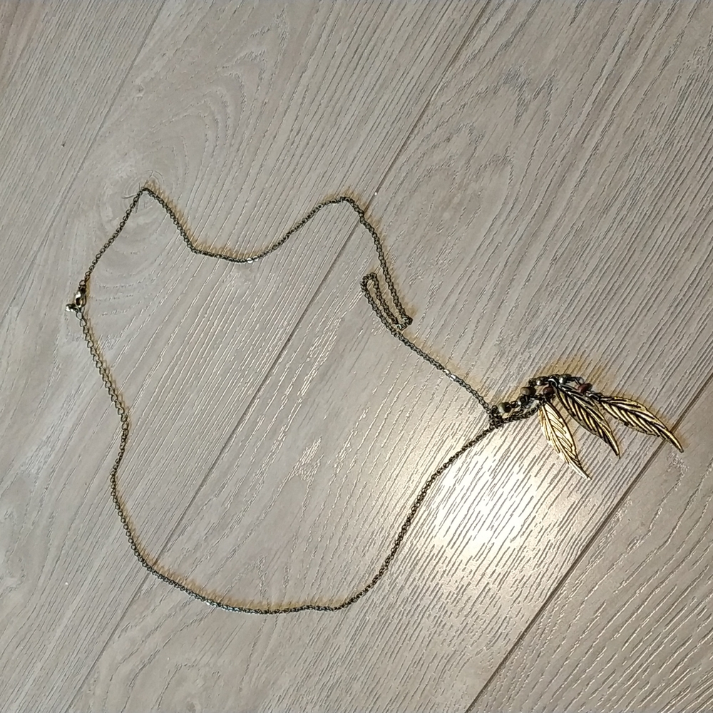 Antique patina gold leaf beads long necklace can be worn as choker